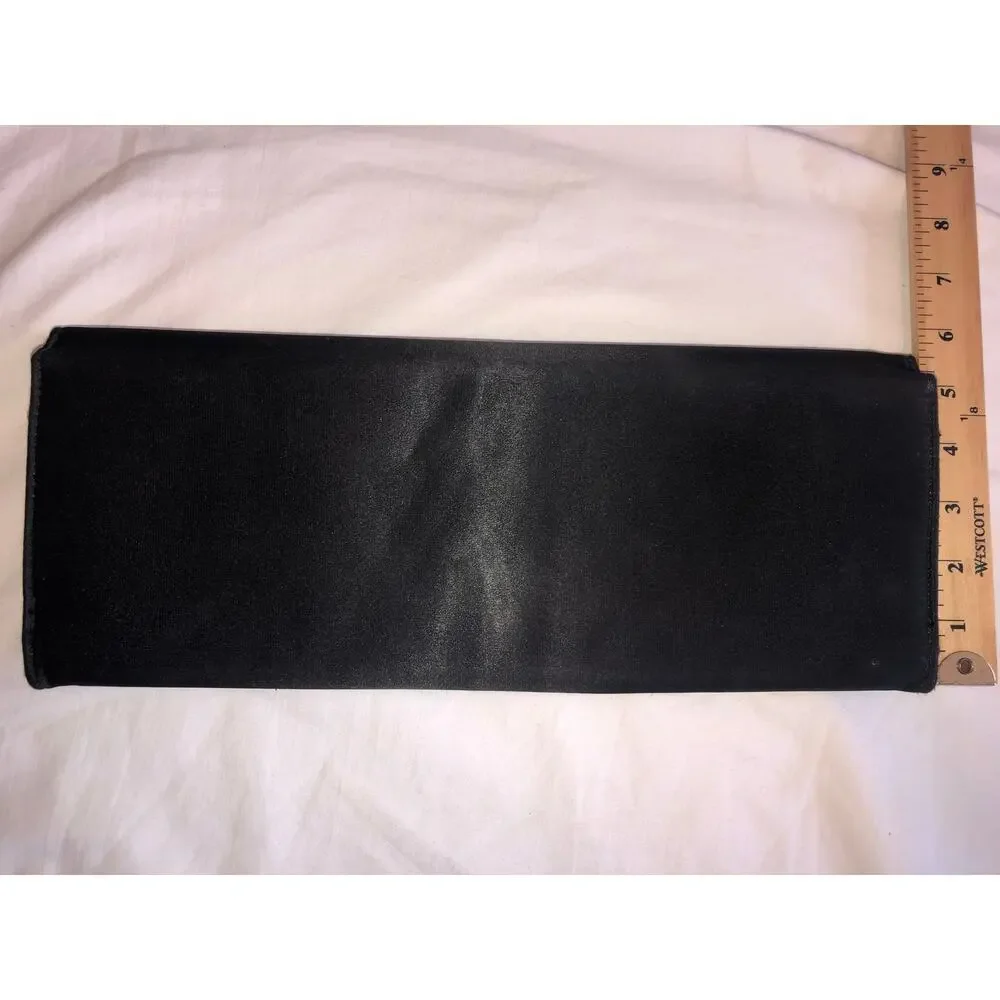 Black Satin Clutch Evening Bag Steven Kiss Lock Pink Lined Gold Avant Garde Vtg